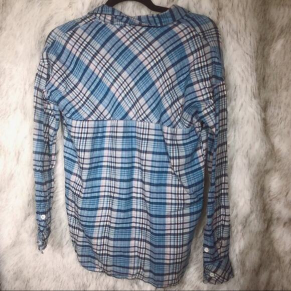 Volcom | blue & white plaid checkered button up shirt xs - Picture 6 of 8